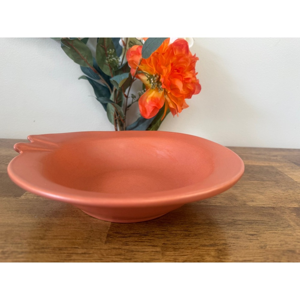 Vintage Cyclamen Terra Cotta Pottery Serving Bowl Coral Pink Modernist Retro